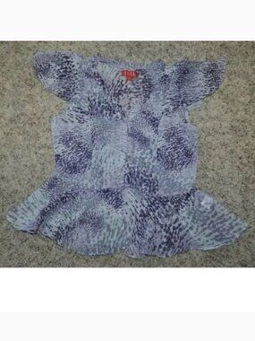 Elle Chiffon Blouse Womens XS Purple Animal Print Short Sleeve Button Front